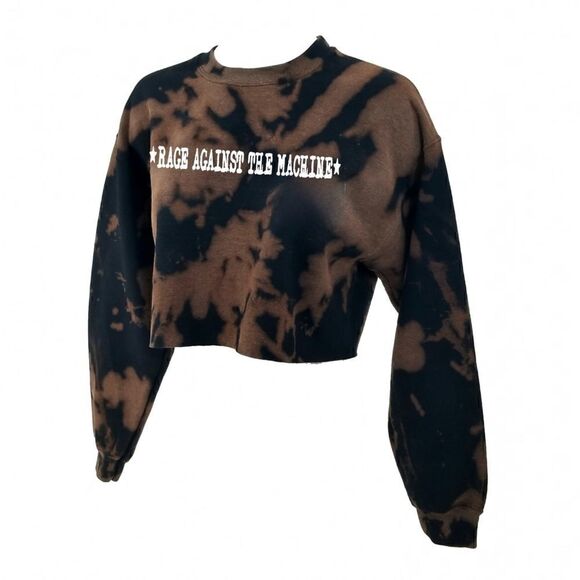 RAGE AGAINST THE MACHINE Rock Band Rap Acid Wash Crop Top Crewneck Sweatshirt - Picture 3 of 5